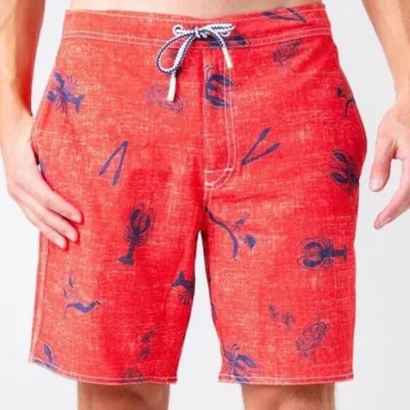 johnnie-O Red Brisbane Malibu Lobster Board Shorts Size 30 - Picture 1 of 10